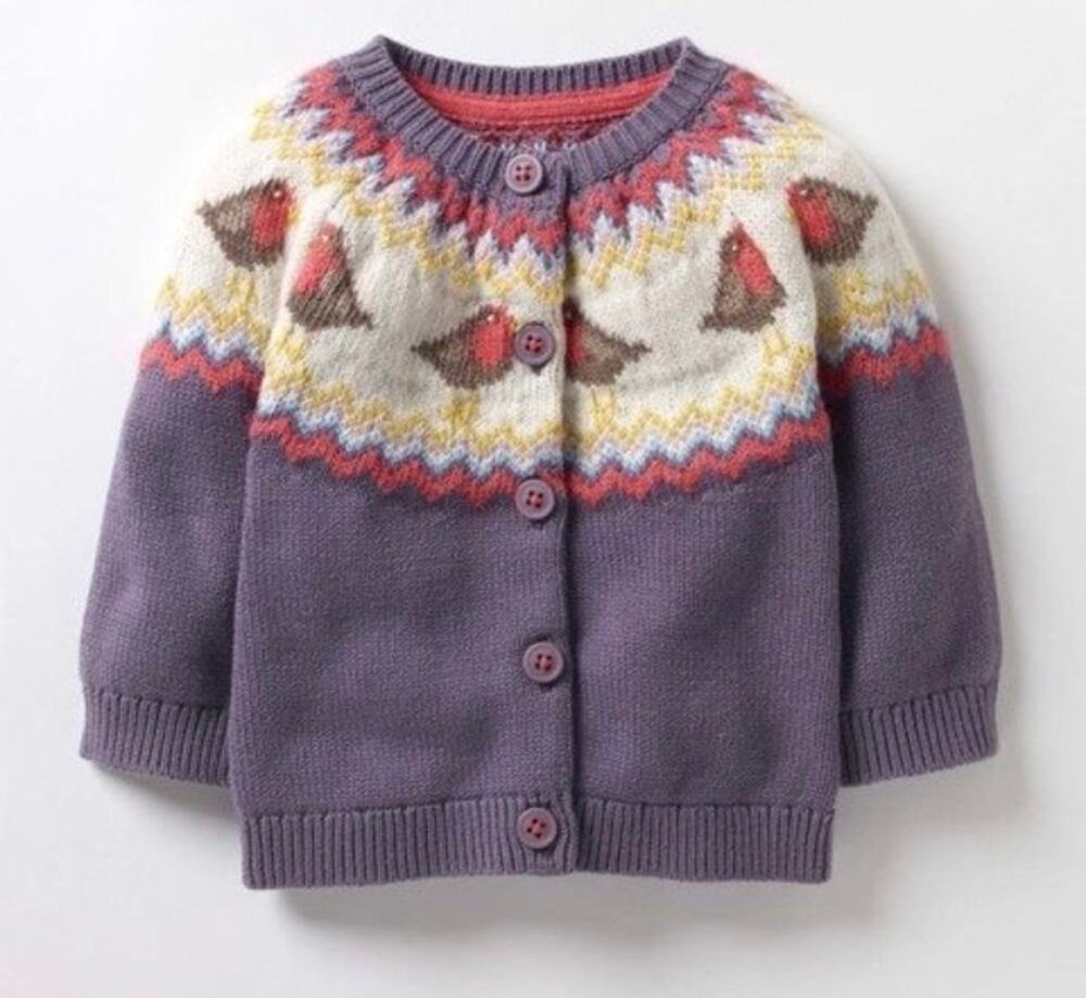 Sweet Baby Boden Fair Isle Bird Knit Cardigan 6-12 Months